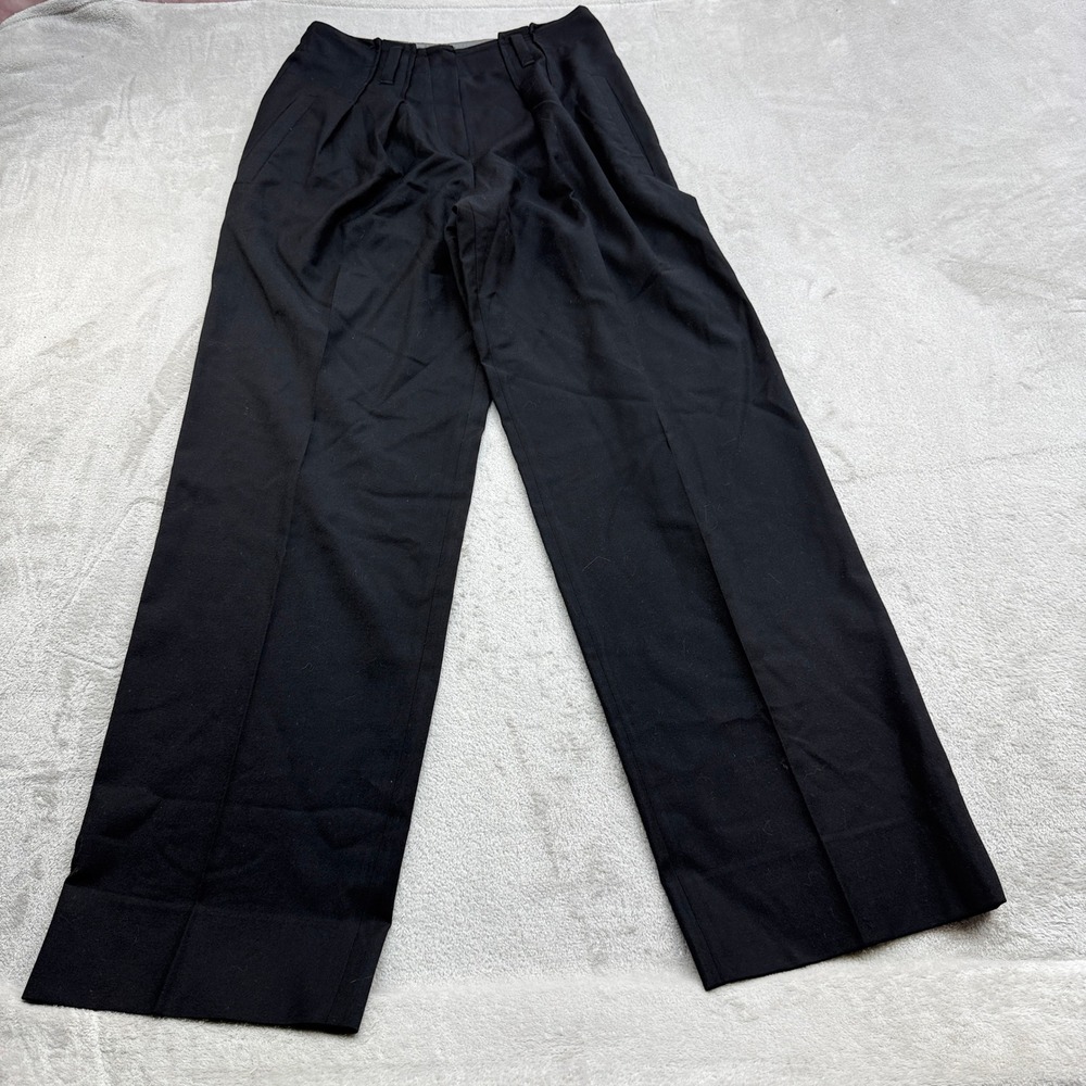Gunex Pleated Trousers Women 6 Black Virgin Wool Wide Leg Old Money Italy Made
